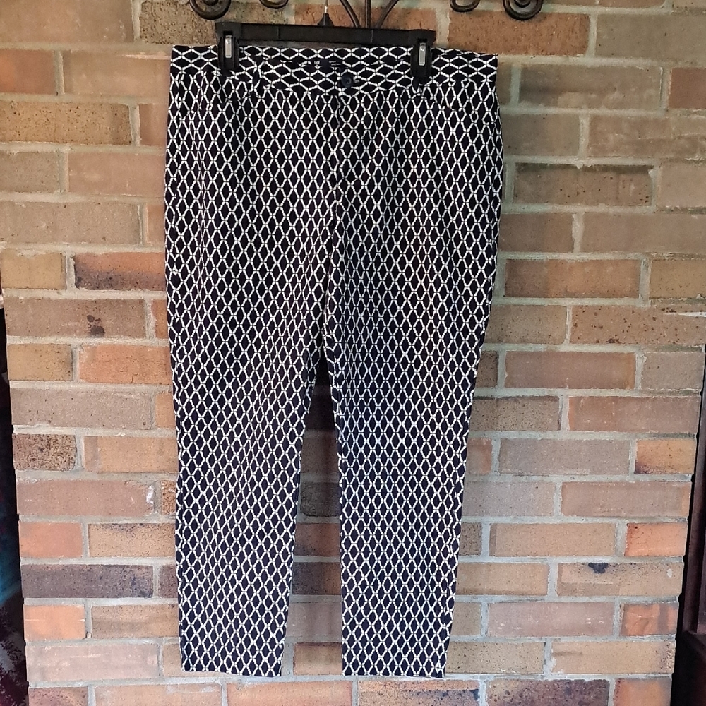 Womens GAP Navy Blue and White Geometric Pattern Ankle Pants